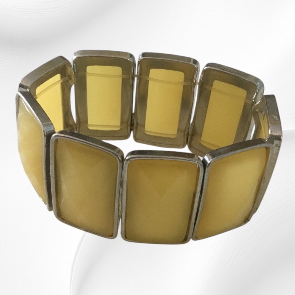 Vintage Yellow and Silver Stretchy Bracelet - Picture 2 of 12